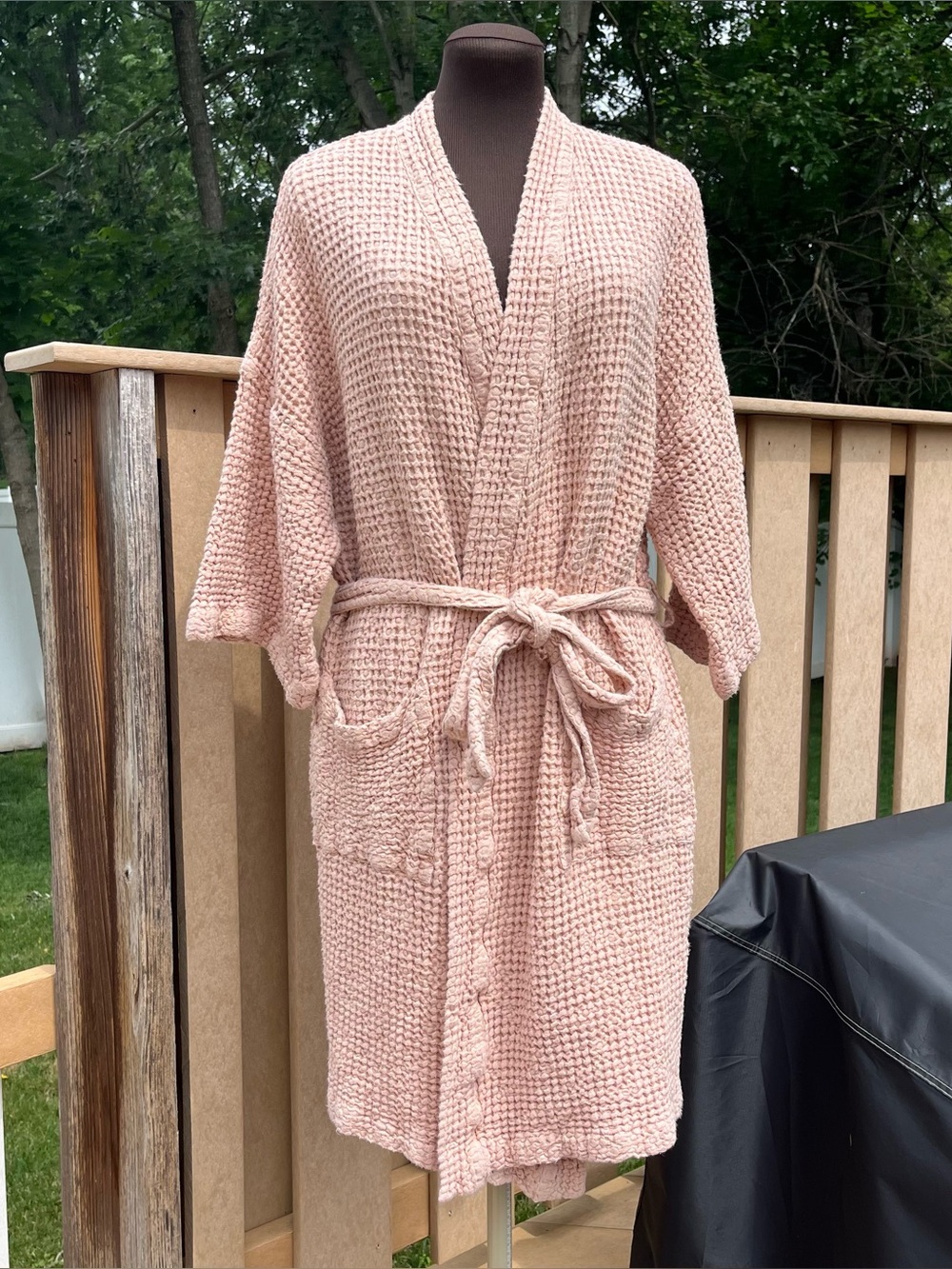 MagicLinen Women’s Linen Cotton Blend Waffle Robe Size L/XL Luxury Loungewear